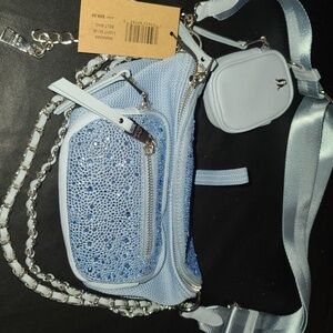 Steve Madden Women Maxima Handbag,  Fanny pack baby blue with  Rhinestones NEW!!
